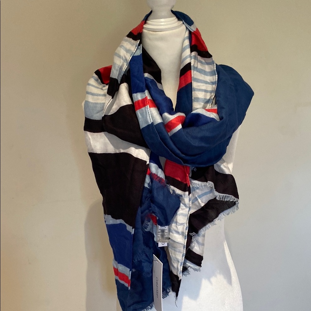 Calvin Klein Lightweight Bold Striped Multicolor Scarf One Size NWT